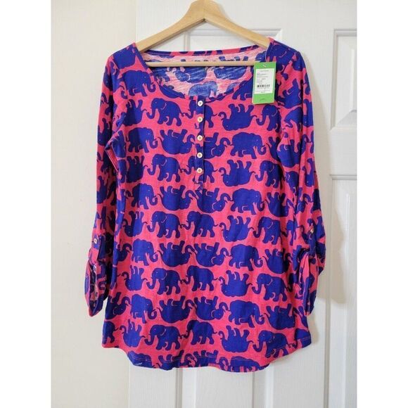 Lilly Pilitzer Elephant Print Blouse L NWT - Picture 1 of 9